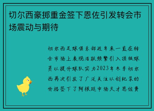 切尔西豪掷重金签下恩佐引发转会市场震动与期待